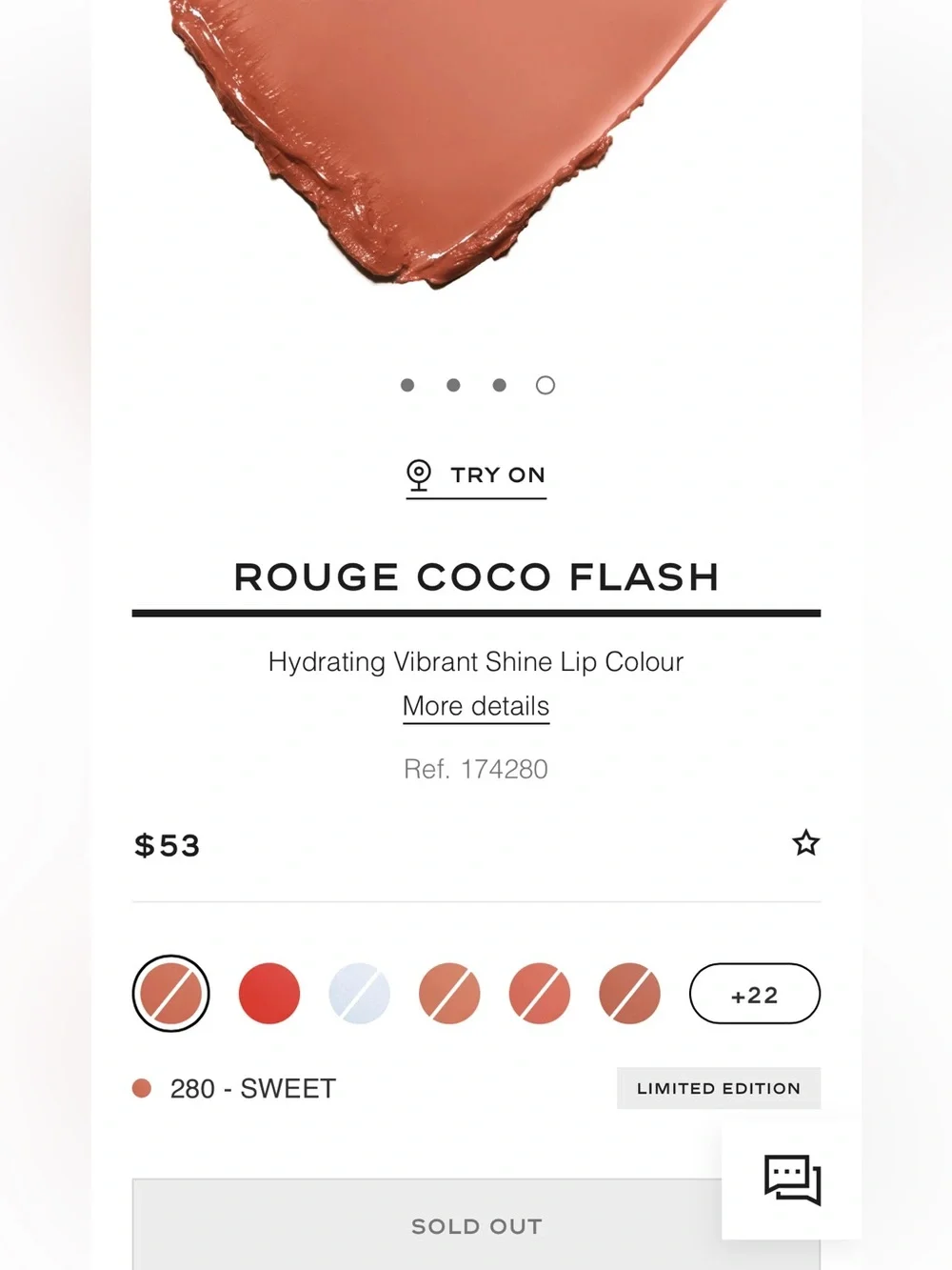 Chanel Rouge Coco Flash Hydrating Vibrant Shine Lip Color (#280 Sweet)
